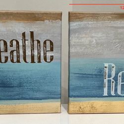 Pair of Coastal “Breathe” & “Relax” Hanging Canvas Prints