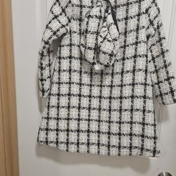 Girls BLK/WHITE  Plaid Coat Dress W/Matching Hat SIZE 7