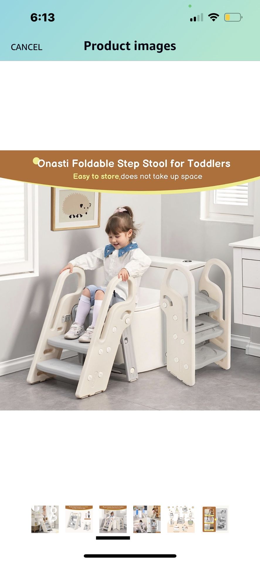 Onasti Foldable Toddler Step Stop for Bathroom Sink, Adjustable 3 Step Stool for Kids Toilet Potty Training Stool with Handles, Child Kitchen Counter