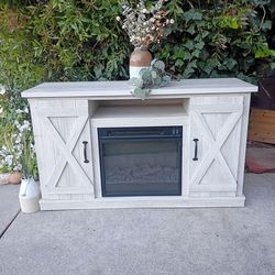 Rustic TV Console Two Cabinets , Cubby and removable Fireplace with my Flames 47 1/2" W X 15 3/4" D X 27"T I'm to