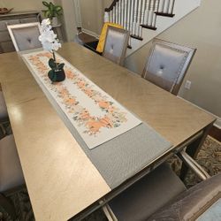 Luxury Glam 7-Piece Dining Set - Champagne Silver (Expandable)