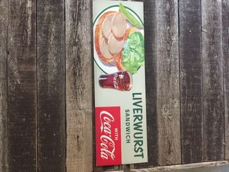 Vintage Original 1953 Coca-Cola Liverwurst Sandwich Diner Sign