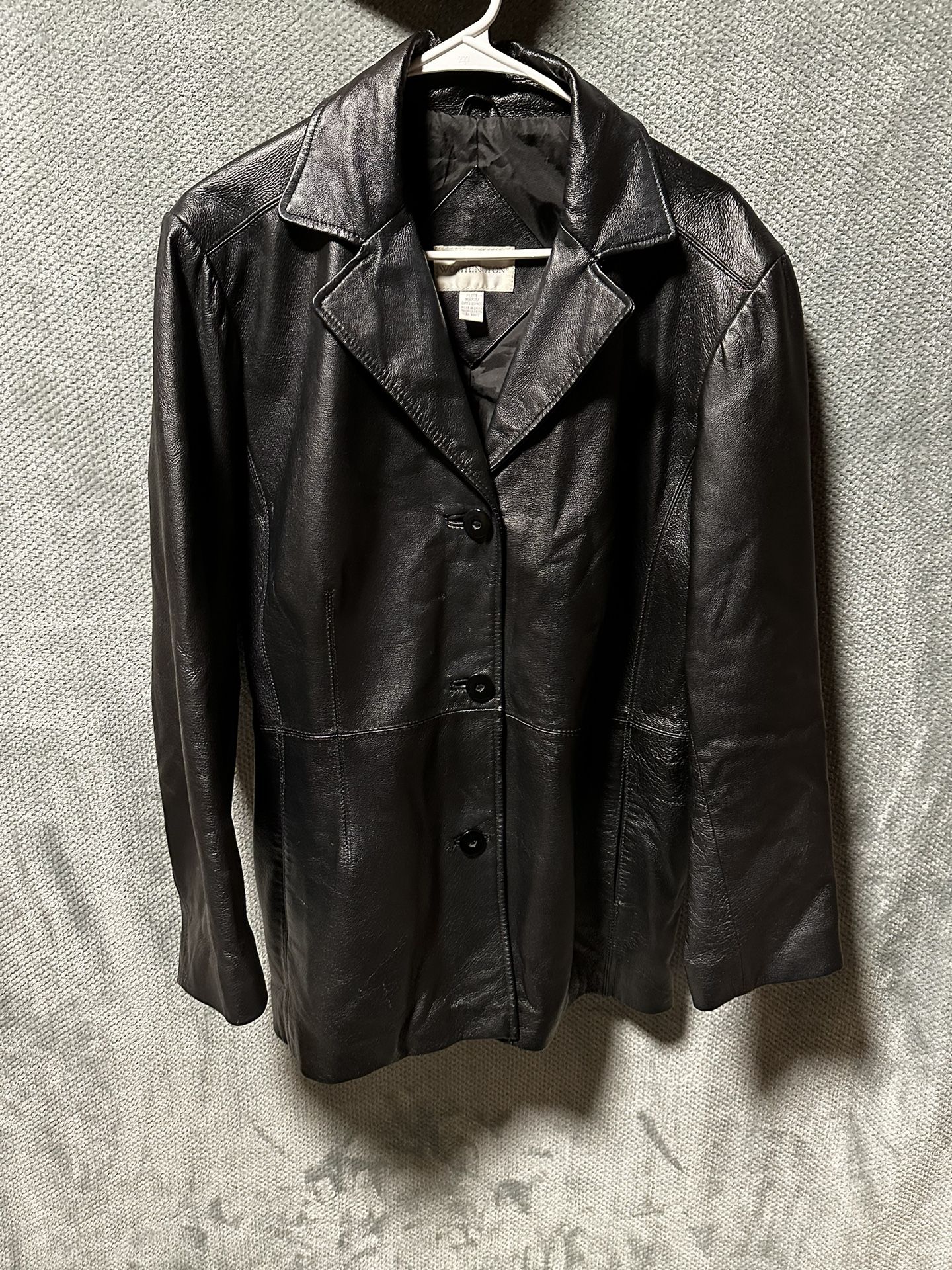 Worthington Genuine Leather Women's XL Black Jacket Button-up
