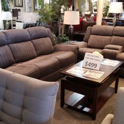 Brand New Gray Fabric Manual Reclining Sofa + Loveseat With Cup Holders 2PCs Set