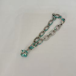 Blue Enamel Gift Box Charm Bracelet 8”