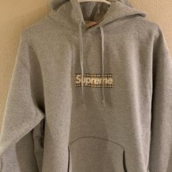 Grey Supreme Burberry Box Logo Hoodie