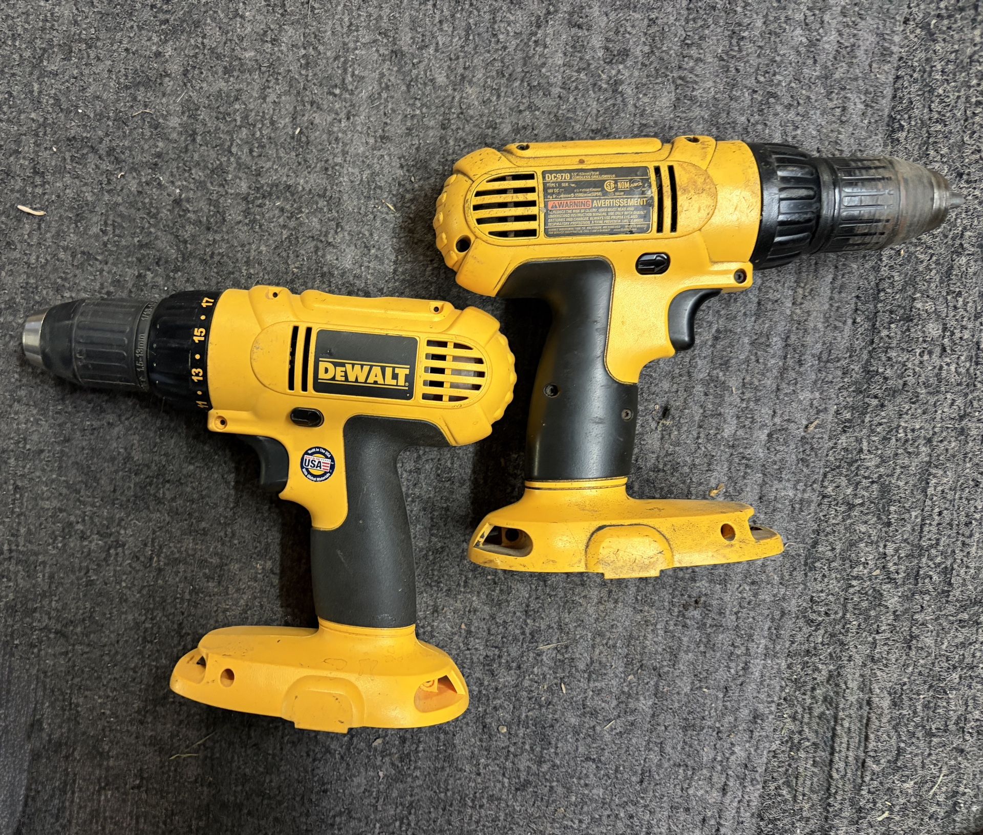 Two Dewalt Battery Drills, No Batteries Or Charger