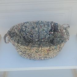 Handmade Woven Newspaper Basket with Handles