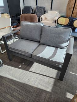 Outdoor Loveseat with Gray Cushions