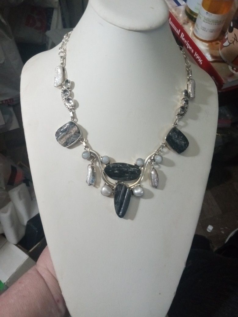 925 Shungtite Multi Stone Necklace -Paula HOLD