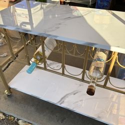 White And Gold Bar Cart With Glass And Bottles Holder