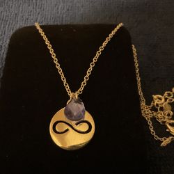 20” Avon Silver QHO Necklace With Infinity Pendant And Blue Crystal