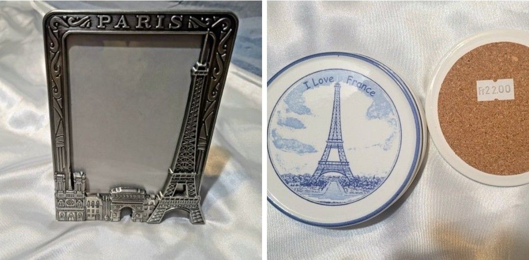 Authentic PARIS Pewter and Glass Frame and Paris, France Ceramic Coaster Set