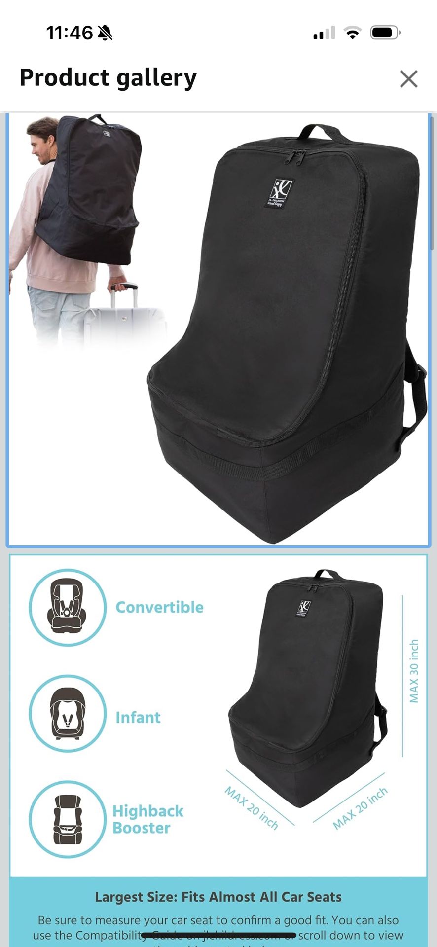 Travel backpack for car seat
