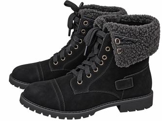 NWOB Size 10 Black Faux Suede Fold-Over Sherpa Combat Boots Winter Lug Sole