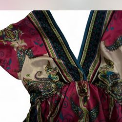 Silky pink & green boho maxi shirt  