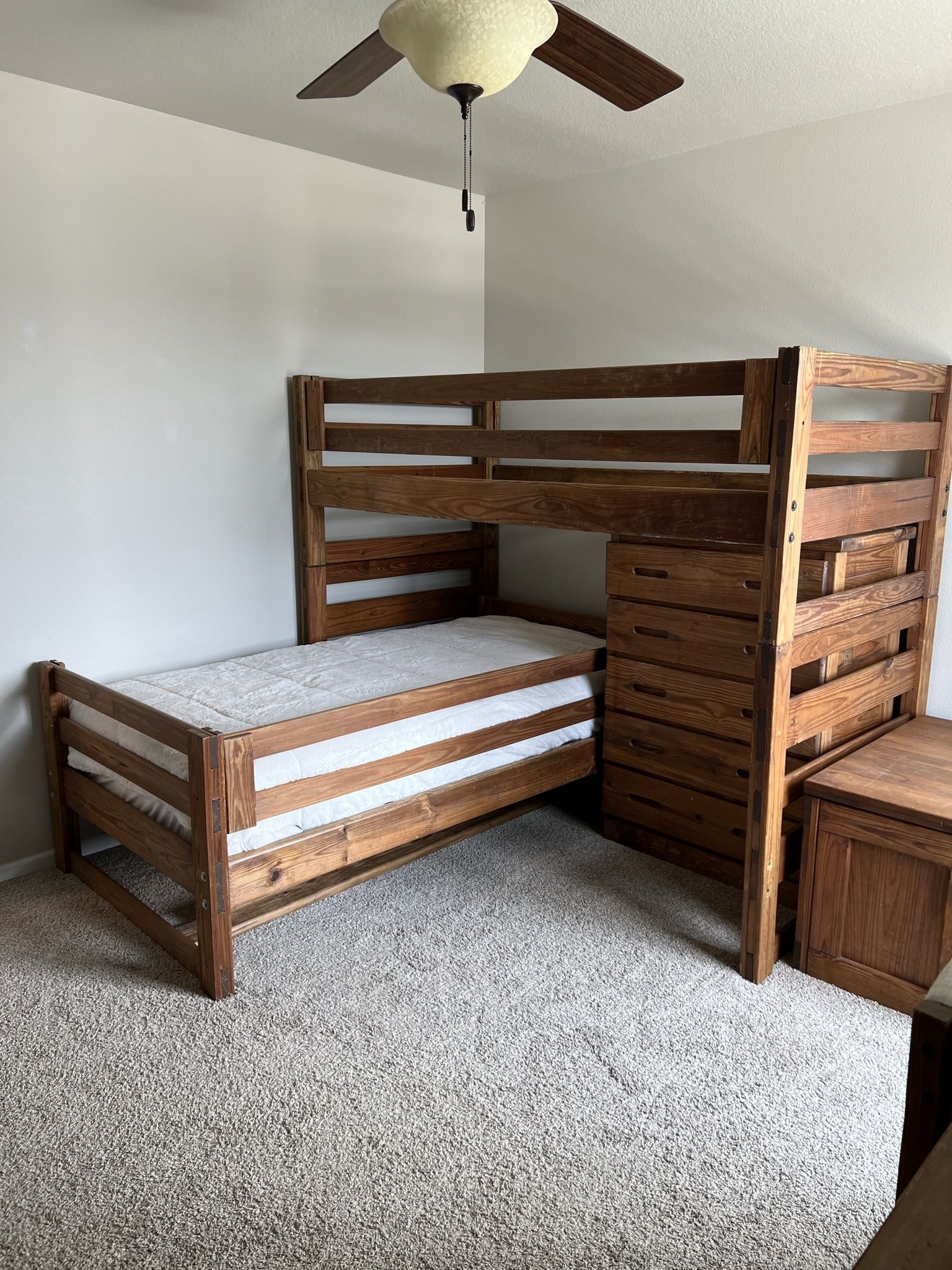 6 Piece Rustic Bedroom Bunkbeds Suite Solid Wood Barn Door Furniture