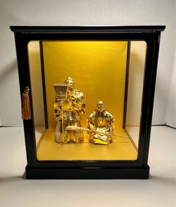 Vintage Japanese Takasago “Jotomba” Happy Couple Figurines in Lacquer Display