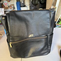 Black Leather Diaper Bag Backpack w/ goodies