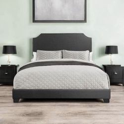 New Queen Size Dark Gray Upholstered Bed