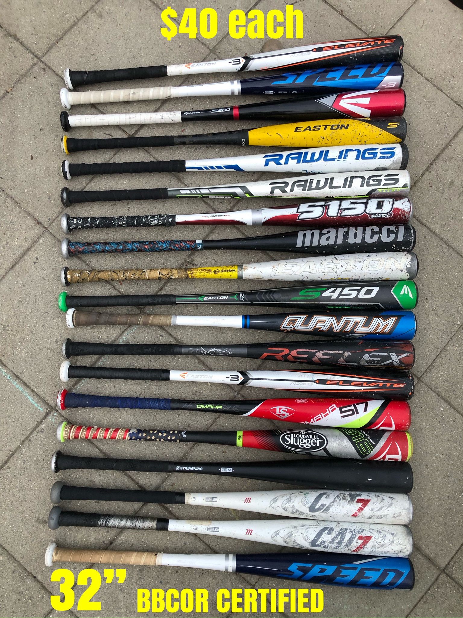 Baseball Bats BBCOR Certified $40 Each Have More Equipment Available 