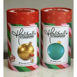Brand new 30” 2 PK Holiball Inflatable Holiday Ornament – Indoor and Outdoor Use (Reusable) - Vintage Gold and Holly Green 