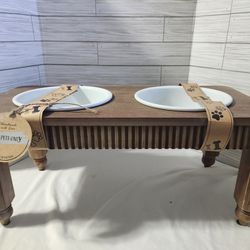Brand New Elevated Wood Dog Bowls