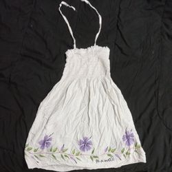 Girls Size 8 Handmade Hawaii White Floral Halter Dress