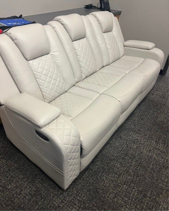 Couch Off White Leather Electric Recliners