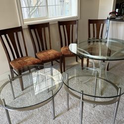 Glass Dining Table, Coffee Table, Side Table, and 4 Dining Chairs
