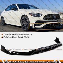 BRS STYLE GLOSS BLACK FRONT BUMPER LIP FOR 22-24 MERCEDES BENZ C CLASS W206 AMG 