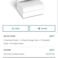 Lovesac Sky grey corded velvet covers- 6 seat/sides- New Sealed