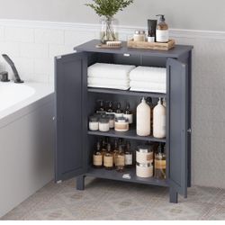 Floor Storage Cabinet, Freestanding Storage Unit with 2 Adjustable Shelves, for Bathroom Living Room Dining Kitchen, 11.8 x 23.6 x 31.5 Inches, Slate 