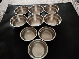 Metal snack cups. Six of 1 size, 3 of another