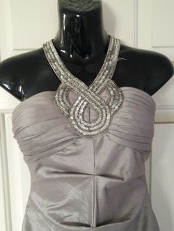 Taupe sleeveless long slim evening gown prom dress