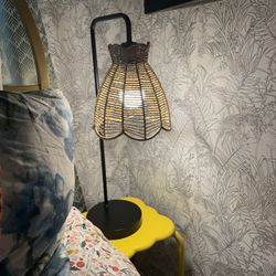2 Matching Rattan Bedside Lamps W Built In USB Plugs