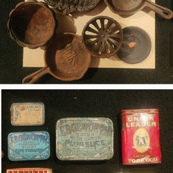 X13 Antique/Vintage Cast Iron & Tin Boxes