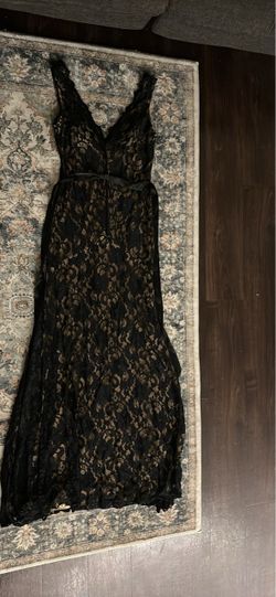 Black Lace Maxi Dress with Satin Tie