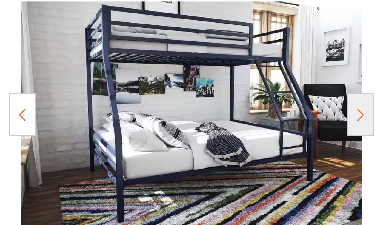 Maxwell Twin-Over-Full Metal Navy Blue Bunk Bed with Ladder and Guardrails