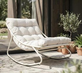 Grand patio Outdoor Rocking Chair, Metal Lounge Rocking Chair with Thick Cushion, Comfy Modern Rocker for Patio Porch Deck Backyard, Beige