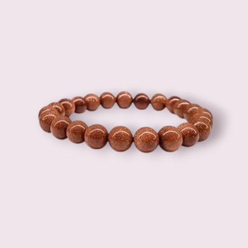 Handmade Natural Red Goldstone 8mm Beaded Stretchable Durable Bracelet