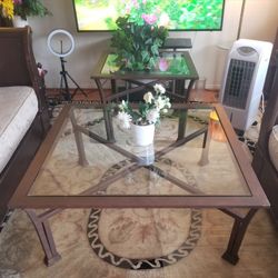 MATCHING COFFEE & END TABLE, MADE WITH METAL AND GLASS, EXCELLENT CONDITION