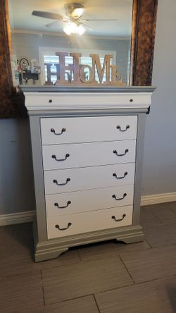 BEAUTIFUL TALL GRAY AND WHITE DRESSER