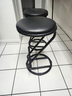 Pair of Z Frame Black Leather Bar Stools $20.-- Each Firm