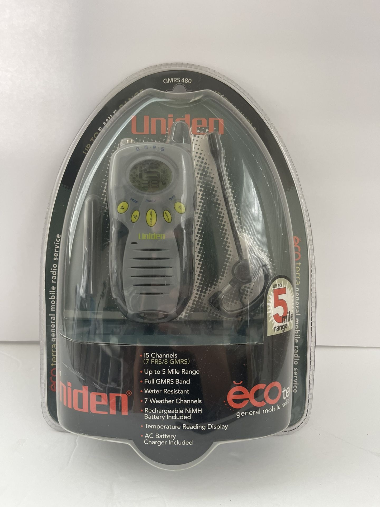 NEW Uniden Eco Terra GMRS480 5 Mile 15 Channel 7 FRS/8 GMRS Two Way Radio