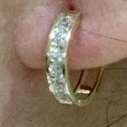 For Wedding 10K Solid Gold Hoops CUBIC ZIRCONIUM STONES 