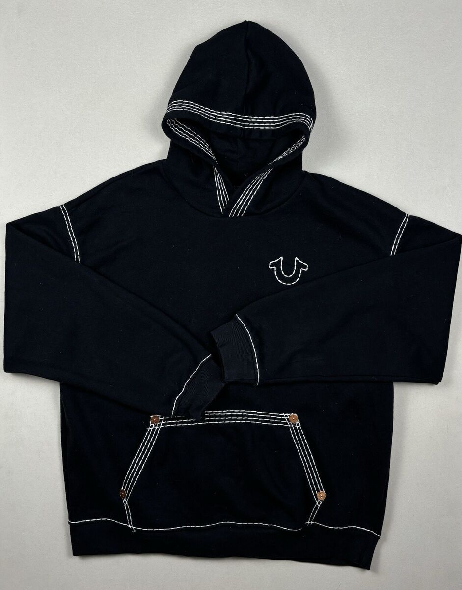 True Religion black and white hoodie with embroidered Buddha design