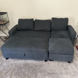 Comfy Blue Couch + 2 Ottomans - Great Condition!