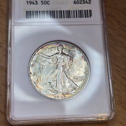 1943 Walking Liberty Half Dollar Anacs Soap Box 