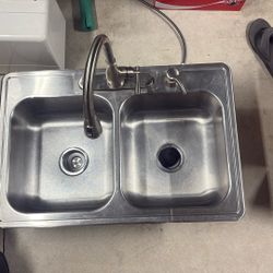 Stainless Steel Double-Bowl Kitchen Sink w/ Faucet